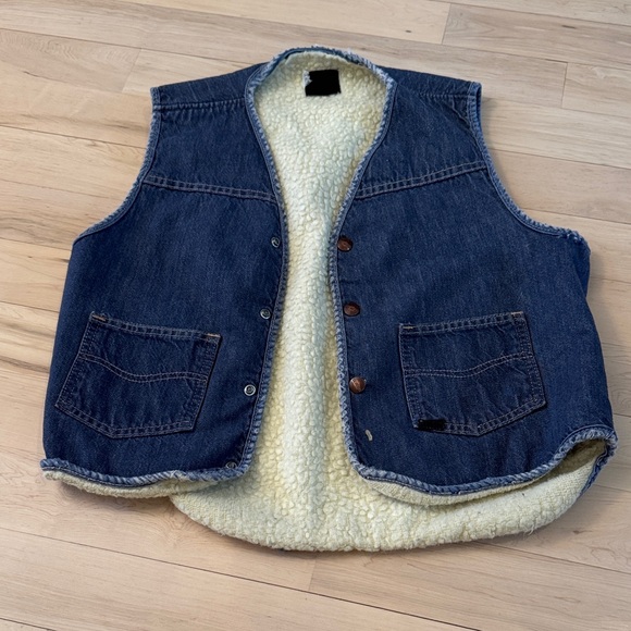 Jackets & Blazers - Vintage Sears Roebucks Distressed Denim Vest-Sherpa Lined-Boho-Unisex
